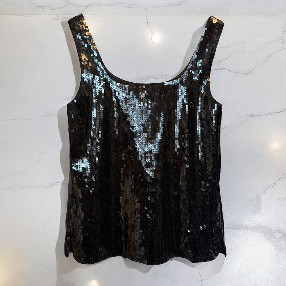 Kobi Halperin Gillian Sequined Scoop Neck Shell Tank Top Black Size XS NWT